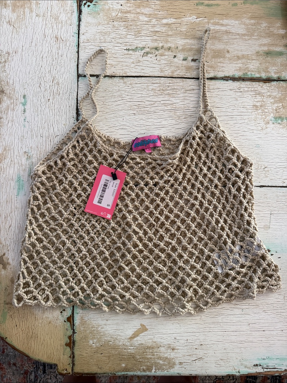 Edikted Cotton Crochet Tank Top - Beige